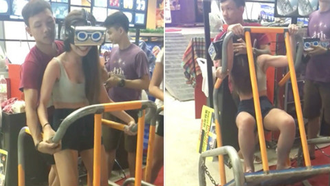 泰国辣妹体验“人工4D”过山车